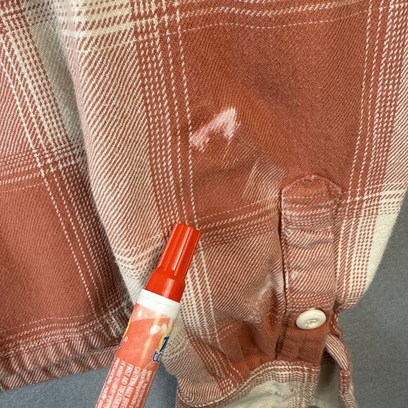 Mother The Overshirt Jacket Size S Hot Off the Block 100% Cotton Orange Plaid - Picture 3 of 11